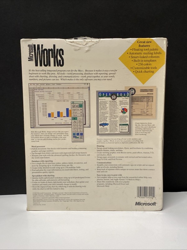 Microsoft Works 3.0 1993 Multimedia Edition CD-ROM Single Use MAC Sealed BCB gallery