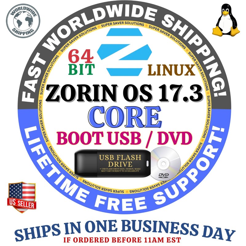 ZORIN CORE 17.3, 17.2, 16.3 EDUCATION | 64BIT USB, DVD, Live Boot Full Install