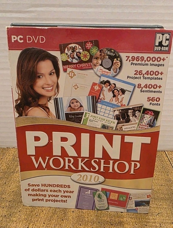 Print Workshop 2010 PC DVD ROM COMPUTER SOFTWARE CUSTOM PRINT PROJECTS TEMPLATES