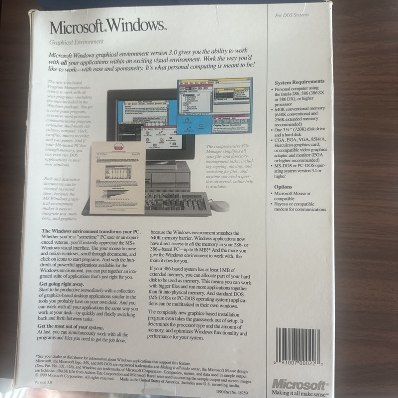 Vintage Microsoft Windows 3.0 Big Box DOS Version 3.0 720K No Disks Manuals gallery
