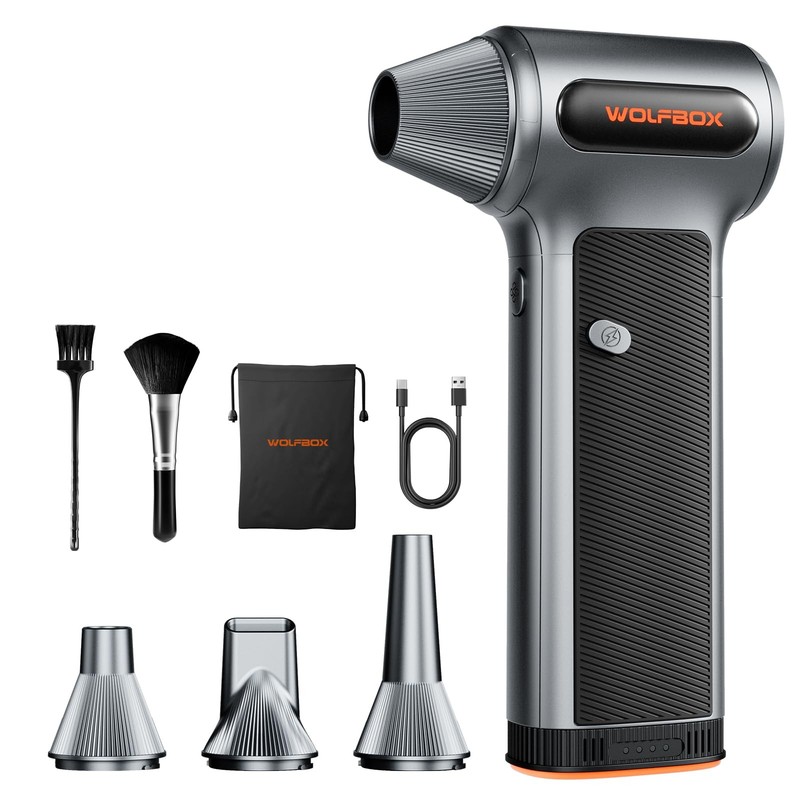 Wolfbox Mf200 Electric Air Duster Removable Battery 4 Nozzles Cordless 3-Speed