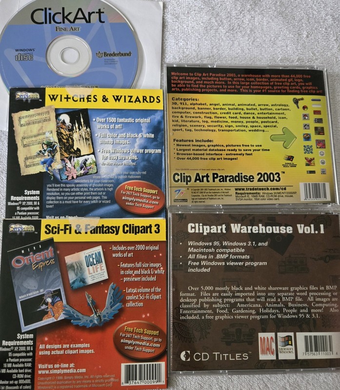 Vintage PC ClipArt 9-CD Lot - Retro Sci-Fi, Fantasy, Wizards, 90s Graphics gallery