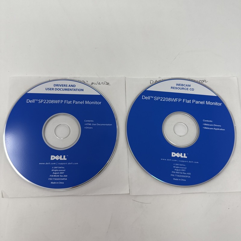 Dell SP2208WFP Flat Panel Monitor CD Drivers User Documentation Webcam Resource