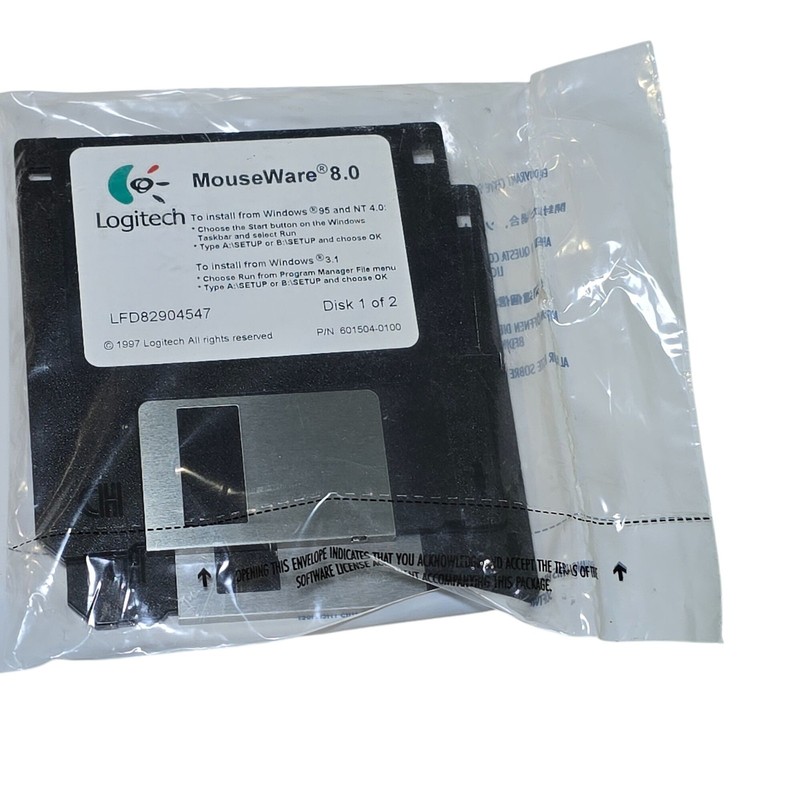 Vintage LogicTech MouseWare 8.0 Software LFD82904547 3.5 Disk Windows 95 NT 4.0 gallery