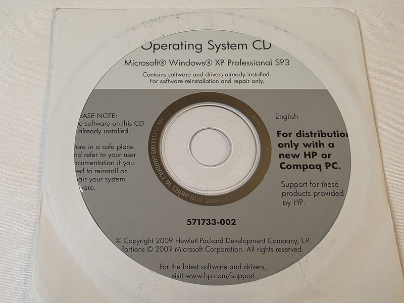 HP Compaq Windows XP Professional SP3 Service Pack 3 NEW w/ Product Code – VY3