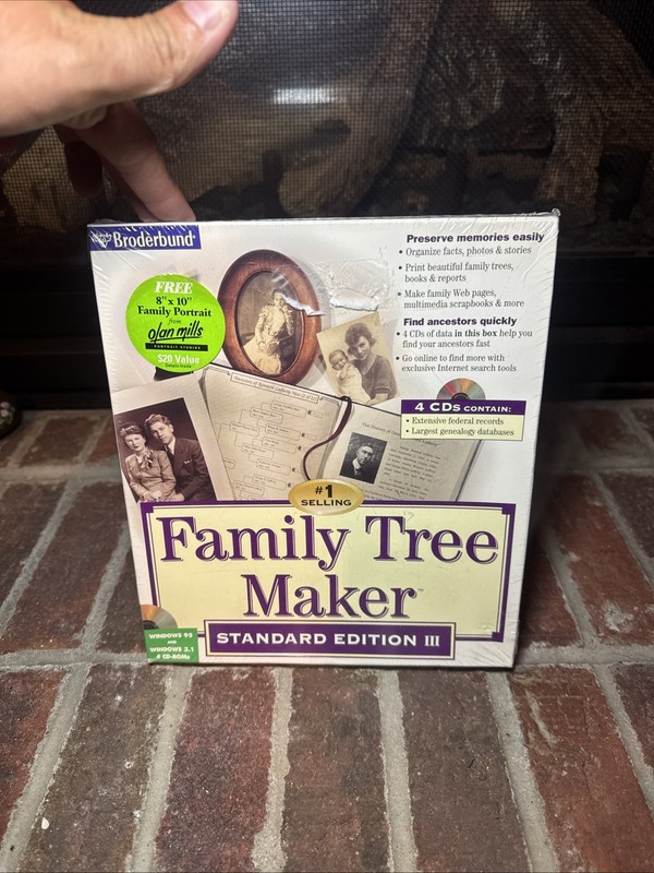 Family Tree Maker Standard Edition III Windows 95 3.1 4 CD-ROM Broderbund V4 NEW