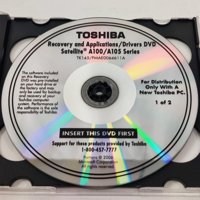 Toshiba A100 & A105 Satellite Drivers & Applications DVD 2 Disc Recovery Set gallery