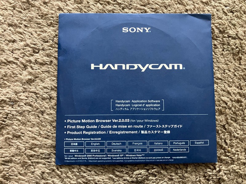 Sony Handycam Application Software Disc Windows 2000 XP Picture Motion Browser