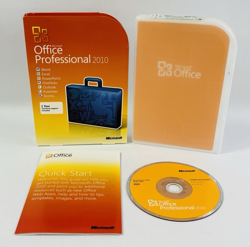 Microsoft Office Professional 2010 Full Retail Box w/ Key & DVD Service Pack 1