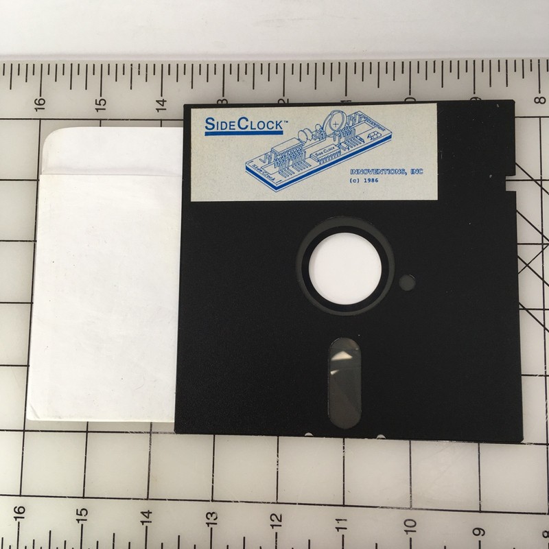Vintage original SideClock™ software floppy disk by Innoventions, Inc., 1986