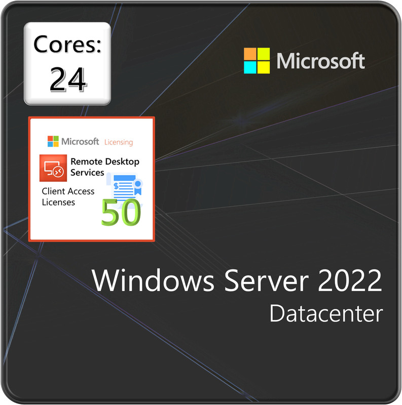 Windows Server 2022 Datacenter – 24 Core License with 50 RDS Device CALs