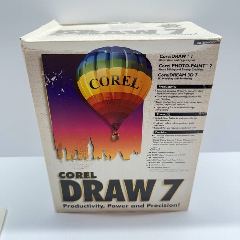 Corel DRAW 7 + PHOTO PAINT 7 + DREAM 3D 7 Upgrade – Big Box Used