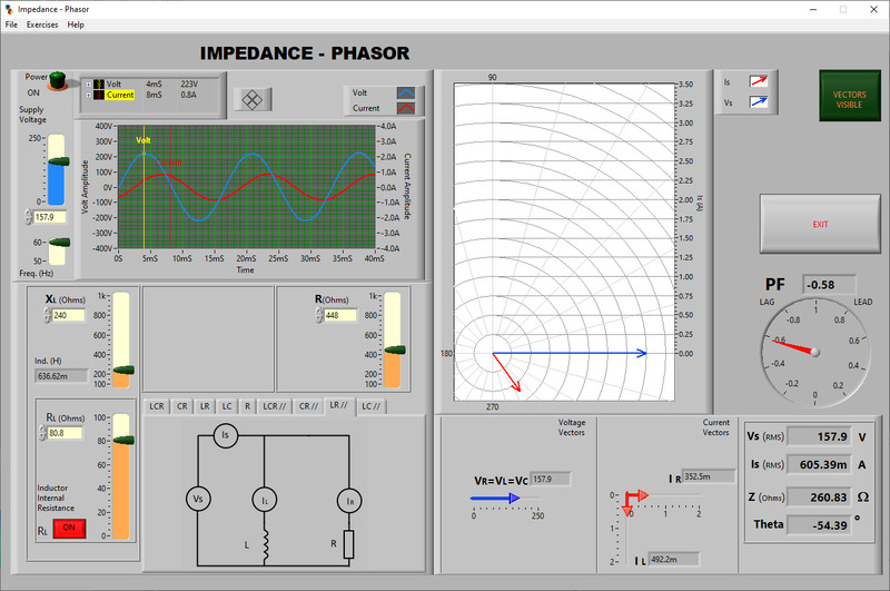 Impedance Software Simulator for series parallel ac circuit practical exercises gallery