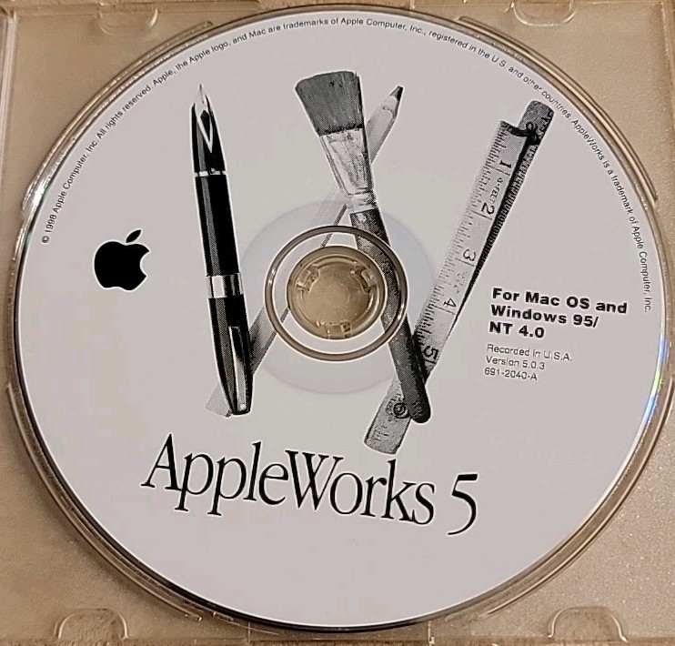 1998 Macintosh Mac AppleWorks 5 Version 5.0.3 For Mac OS Windows 95 Install CD
