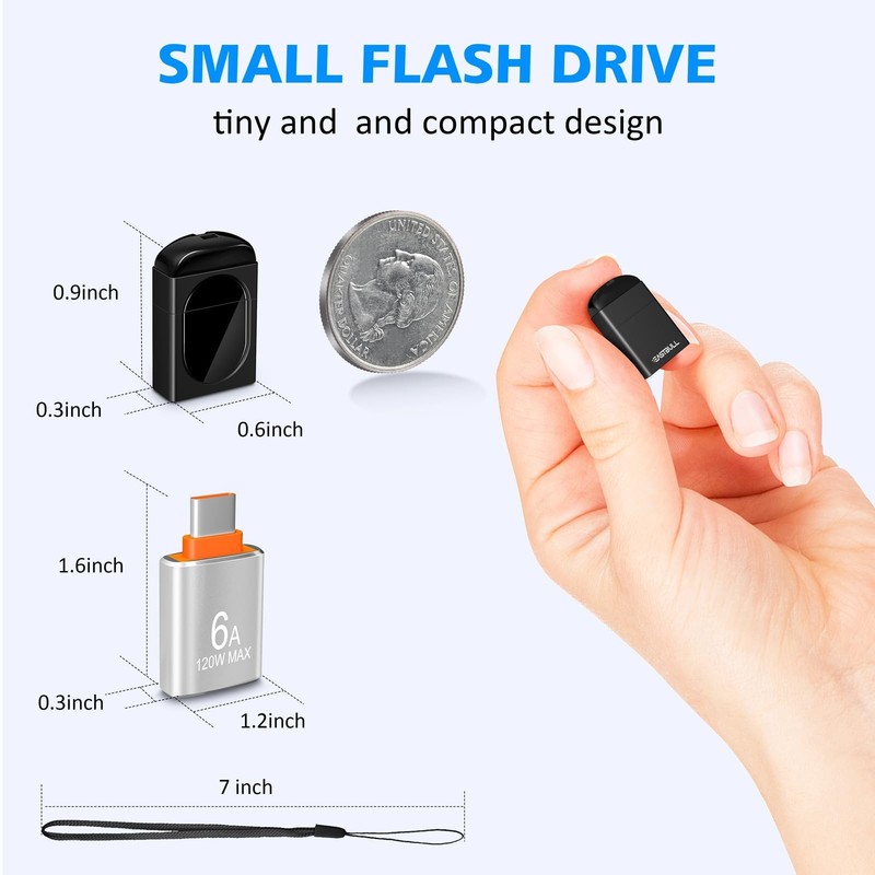 EASTBULL 4GB Small Flash Drives 5 Pack USB2.0 Mini USB Drive with a USB-C Ada... gallery
