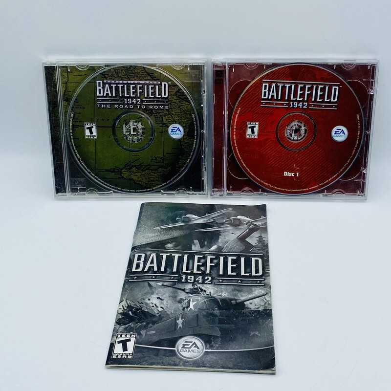 Battlefield 1942 PC CD-ROM 2 Disc Set & Road to Rome Expansion Pack & Manual