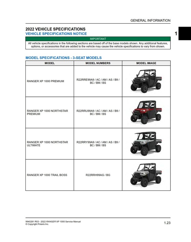 2022 Polaris Ranger XP 1000 Series Northstar Service Repair Manual PDF on CD gallery