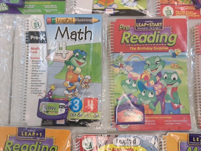 Lot Of 16 LeapFrog Cartridges With Spiral Books-Math, Reading, Etc gallery