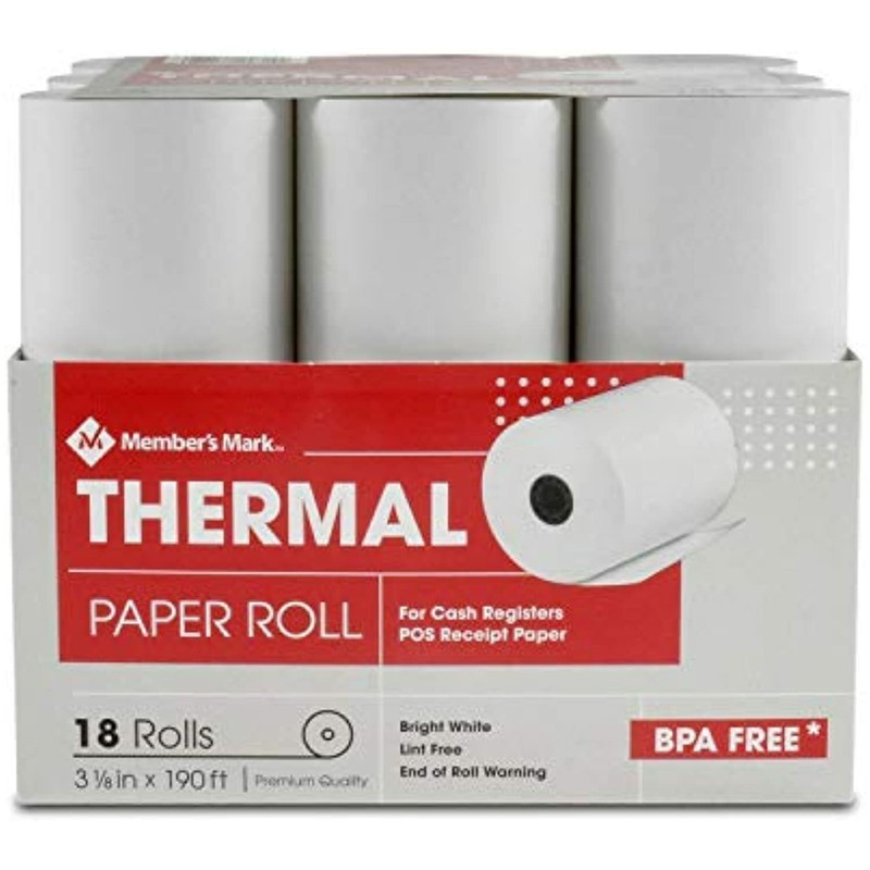 Member's Mark Thermal Receipt Paper Rolls, 3 1/8" X 190', 18 Rolls
