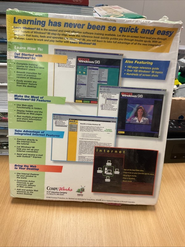 Learn Microsoft Windows 98/95 CD-ROM Tutorial Guide Book Compu Works SEALED New gallery