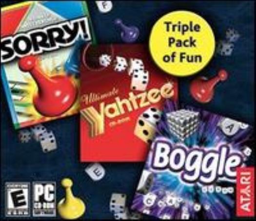 Triple Pack of Fun: Sorry!, Ultimate Yahtzee, Boggle PC CD computer board games!