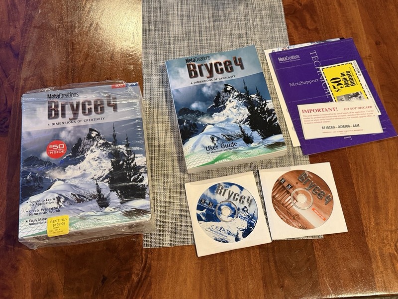 MetaCreations Bryce 4 Big Box PC Mac Complete w/ Manuals & CDs Vintage 3D Landsc
