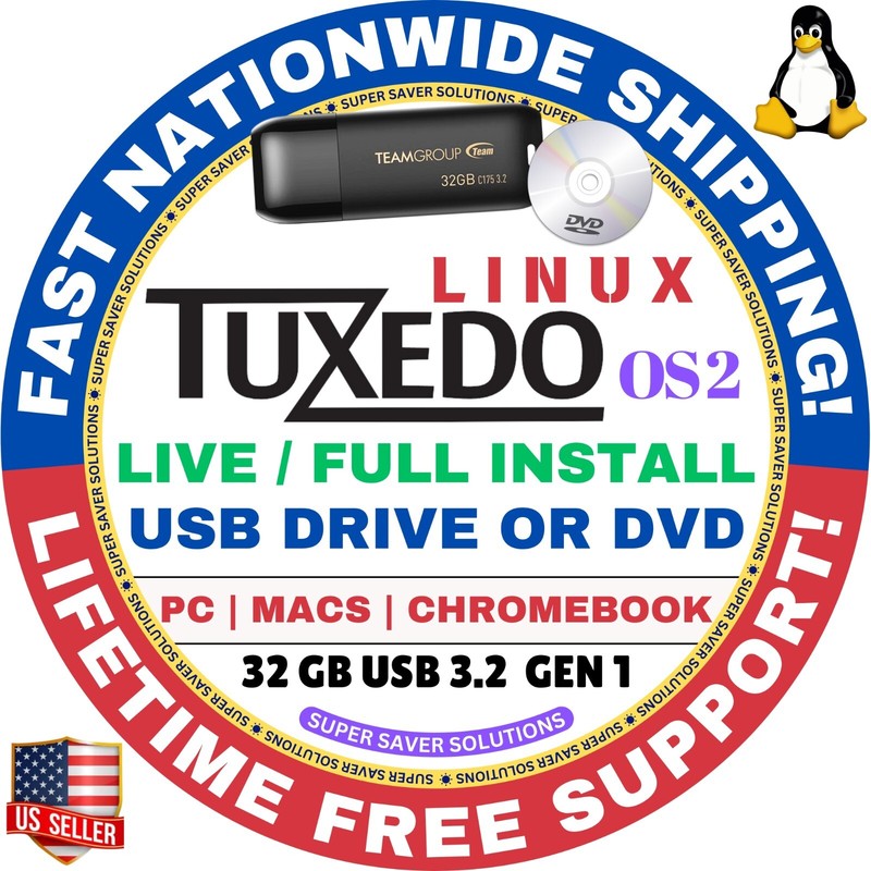 TUXEDO LINUX OS 2 & 3, FULL INSTALLER & LIVE BOOT USB/DVD PERFECT FOR AMD64 CPU