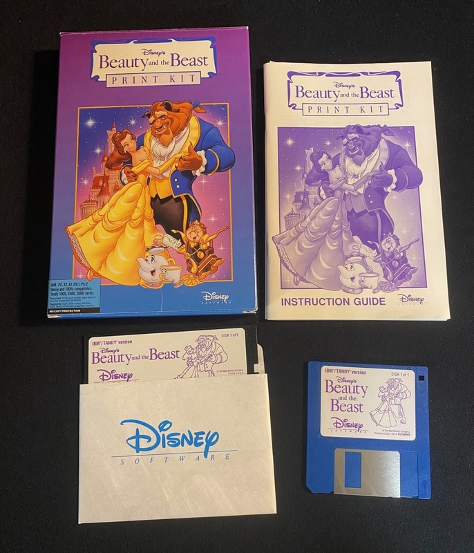 Beauty and the Beast Print Kit Disney IBM Tandy PC Version Vintage Software