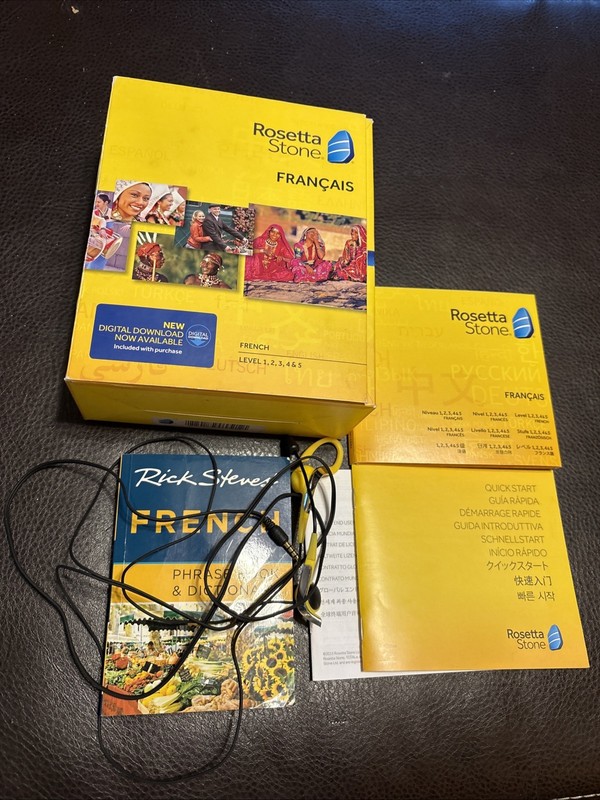 Rosetta Stone French / Francais Levels 1, 2,3,4 & 5 With Headset Dictionary