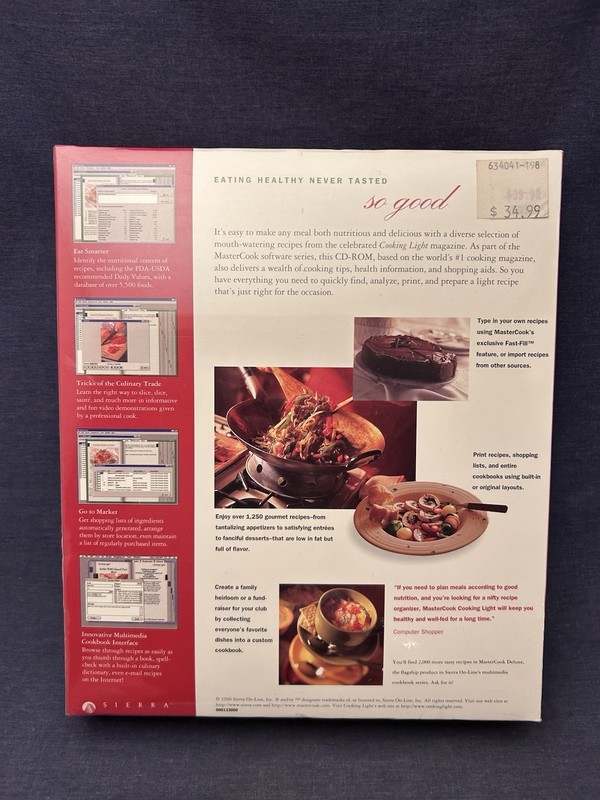1996 SEALED NIP MasterCook Cooking Light Sierra Big Box Home Cook Recipe PC Vtg gallery