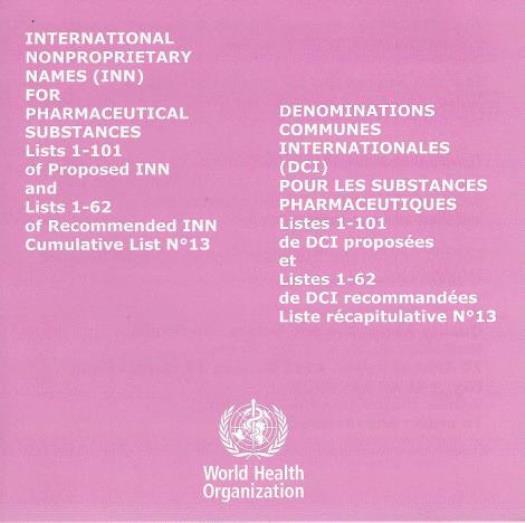 International Nonproprietary Names (INN) For Pharmaceutical Substances PC CD-ROM