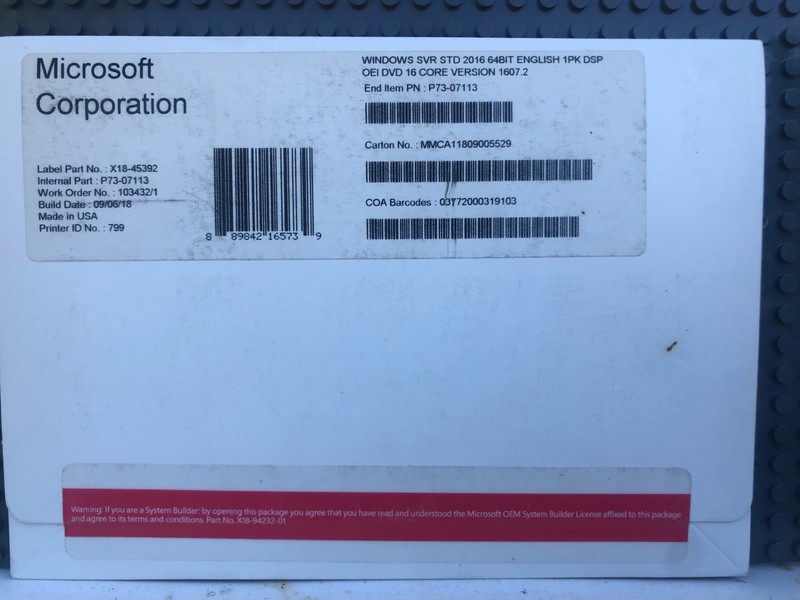 Brand New Microsoft Windows Server Standard 2016 64-bit DVD – P7307113