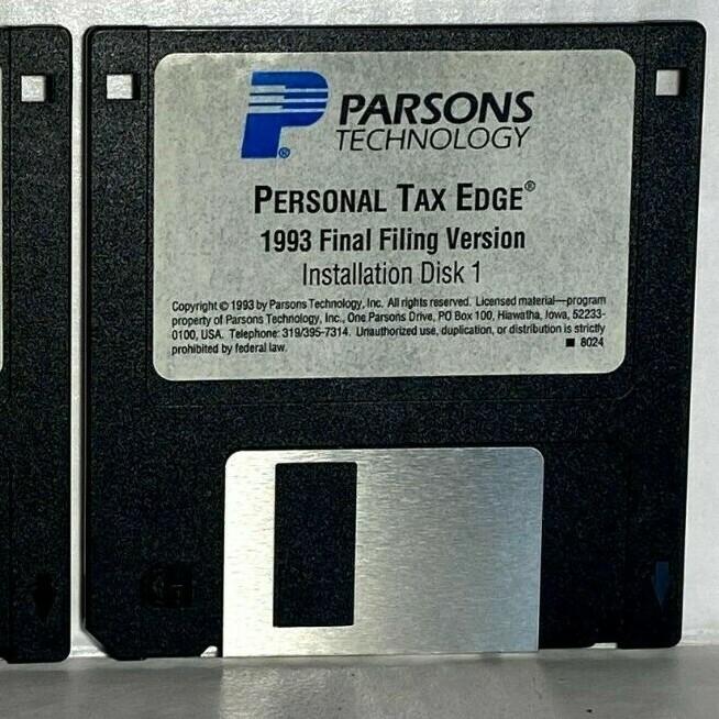 Parsons ® Technology Personal Tax Edge- Windows Disc 1&2--3.5" Floppy 1993-LIL-B gallery