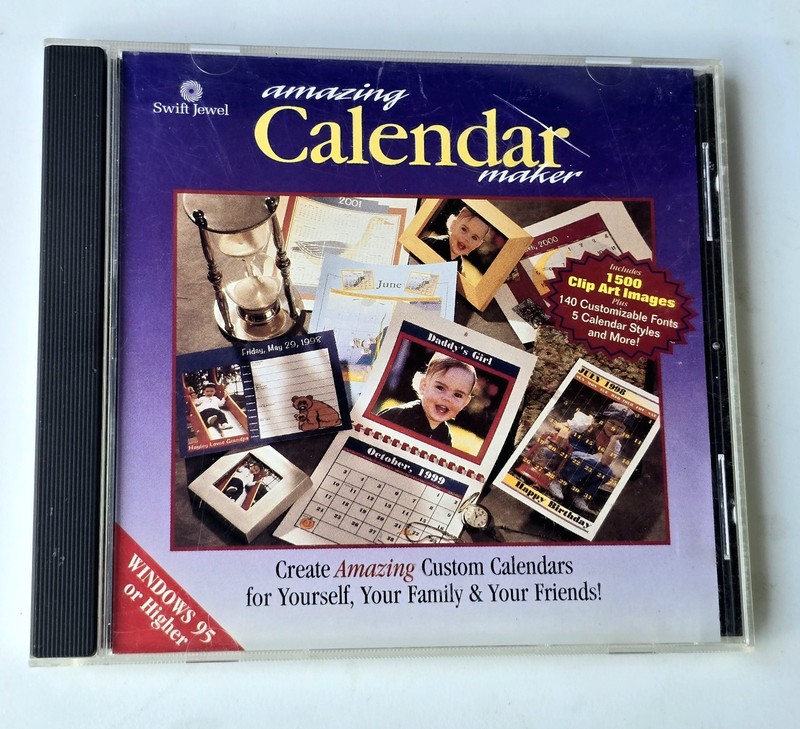 Amazing Calendar Maker CD-ROM Windows 95 Software Vintage Graphic Design Tool