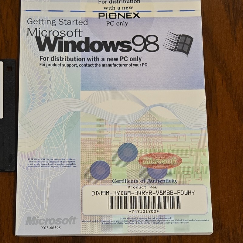 Windows 98 Second Edition & Key Floppy Boot Disk & Manual with product key! gallery