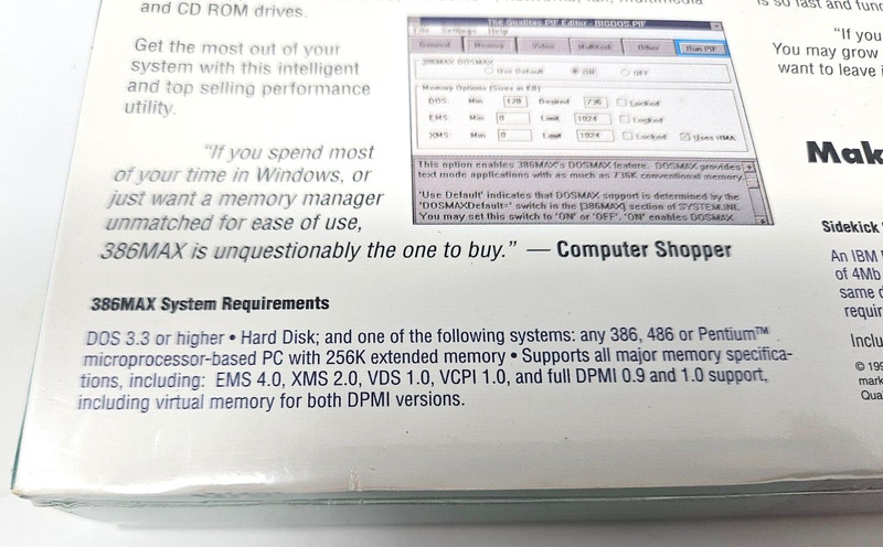 386Max Qualitas Memory Management 3.5 Floppy & Sidekick PC Big Box NEW! DOS Win! gallery