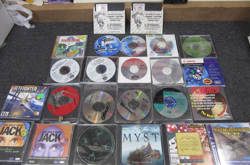 Vintage Lot of PC Games with CD JACK Myst Jetfighter Streets Windows & Diskettes