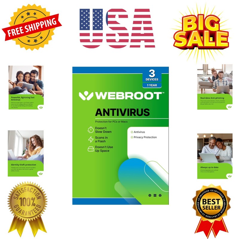 Antivirus Software 2025 | 3 Device | 1 PC/Mac with Keycard