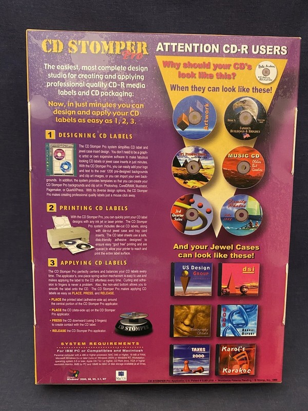 1999 Sealed Big Box CD Stomper Pro Labeler CD-R Vintage Computer Program NIP gallery
