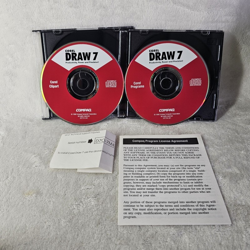 COREL DRAW 7 2 CD SOFTWARE WINDOWS 95 OR WINDOWS NT 4.0 (2 Disk) 1998 ClipArt
