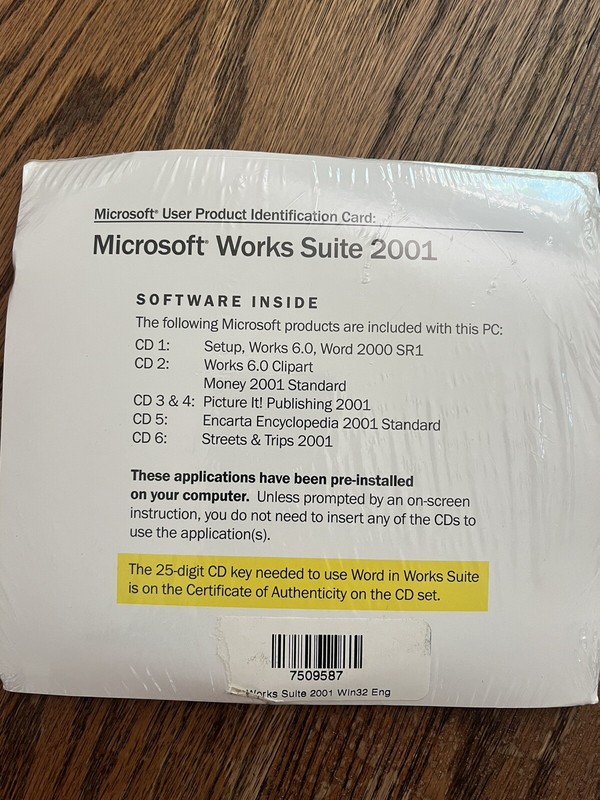 NIP Sealed NEW Microsoft Works Suite 2001 w/ Product Key HP Encarta gallery