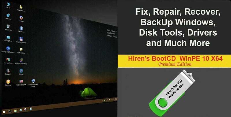 Hiren’s Boot PE X64 Bootable USB 2019 Fix Repair BackUp Clone Windows