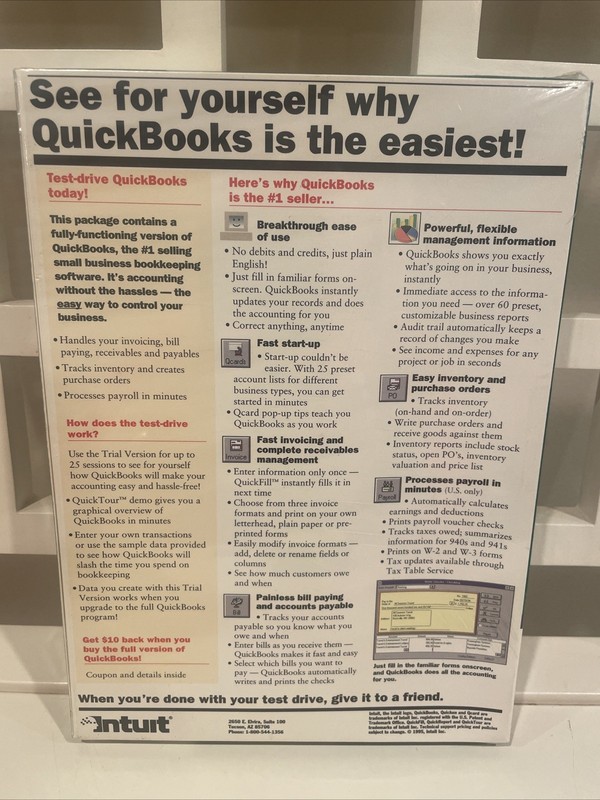Vintage Microsoft Windows QuickBooks Version 3.1 Trial Version Sealed New gallery