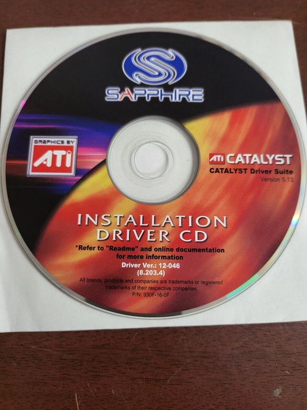 Sapphire ATI Catalyst Installation Driver CD Version 5.13 12-046 8.203.4 NOS