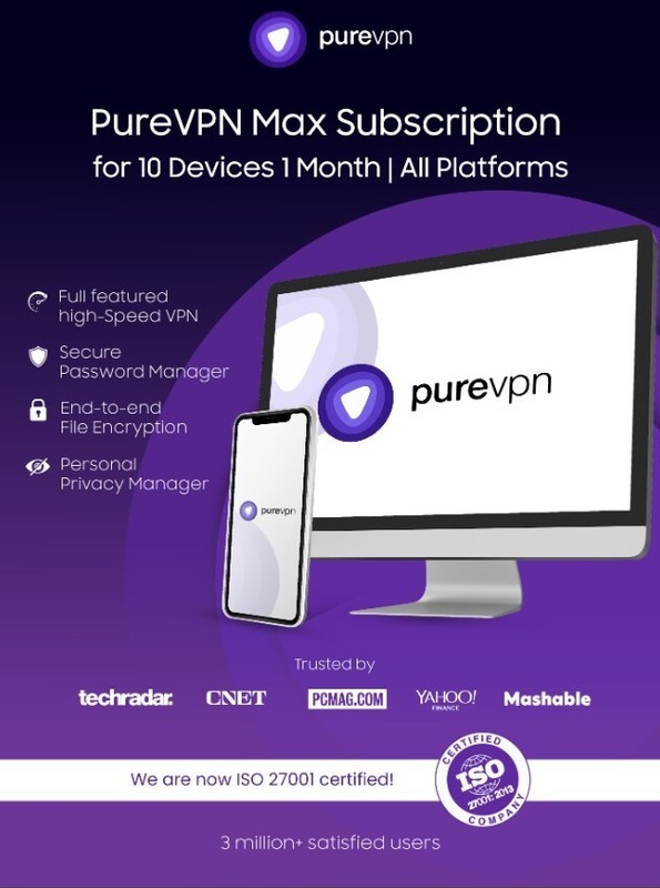 PureVPN Max Subscription for 10 Devices 1 Month | All Platforms