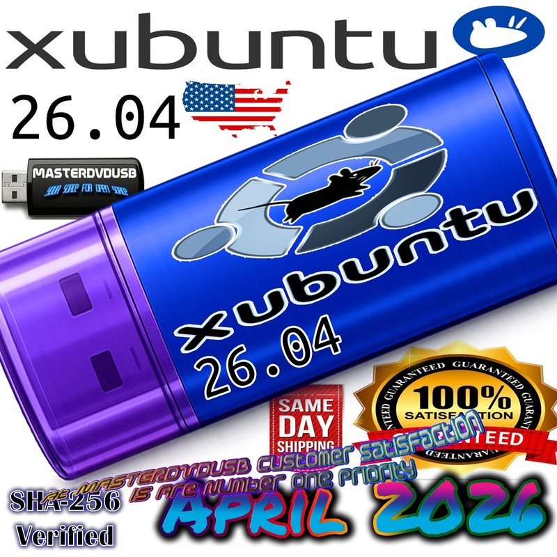 Xubuntu 26.04 LTS Bootable Live/Installer USB 8GB | AMD64 INTEL MAC | SAME DAY