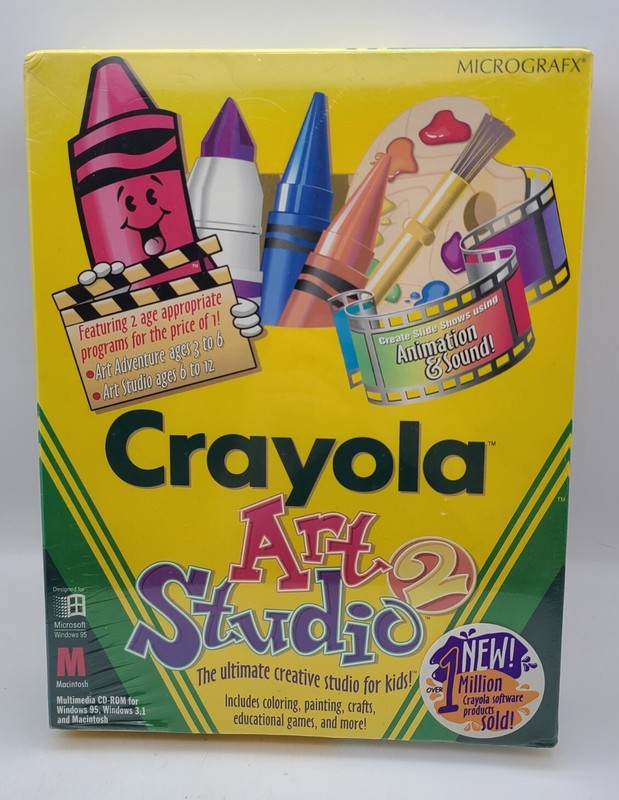 MICROGRAFX CRAYOLA ART STUDIO 2, Windows/Mac, Big Box Computer Game, NEW