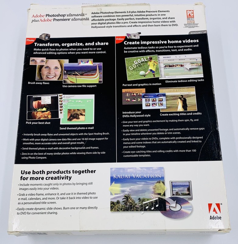Adobe Photoshop Elements 3.0 AND Adobe Premiere Elements, for XP Same Box, LOOK gallery