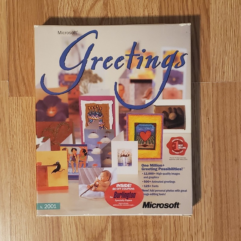 Microsoft Greetings v. 2001 Software, 2 Disc Set with Box