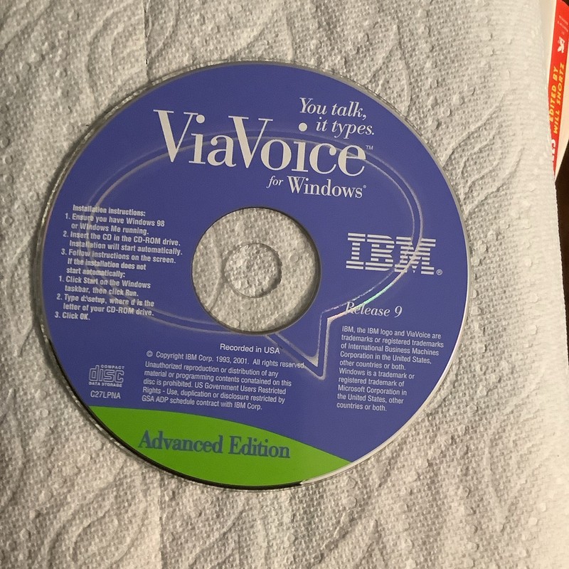 IBM ViaVoice Release 9 Advanced Edition Voice Recognition CD Windows 98 English